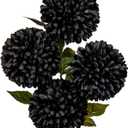 Briful Autumn Artificial Chrysanthemums Ball Flowers 6’’ Large Heads Mums Stems Black Fake Hydrangea Flowers Bouquet for Home Halloween Wedding Fall Decorations, Set of 4