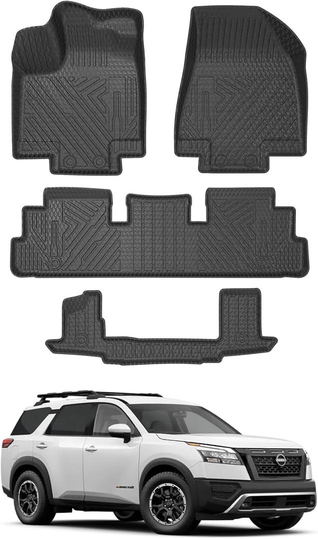 Mixsuper Pathfinder Floor mats-Floor mat for Nissan Pathfinder 2022-2026(7 Passenger),All Weather TPE Rubber Floor Liners Protection for Pathfinder Accessories,3 Row Anti-Slip Car Mats, Black