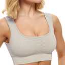 Square Neck Padded Sports Bra, Push Up Sports Bra for Women, Cute Comfy Seamless Scoop U Back Low Impact Workout Gym Yoga Bra (Beige, S)