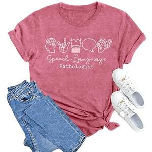 MAIHUN Speech Therapist Shirts for Women Speech Language Pathologist Tshirt SLP Tee Tops Pink, Large
