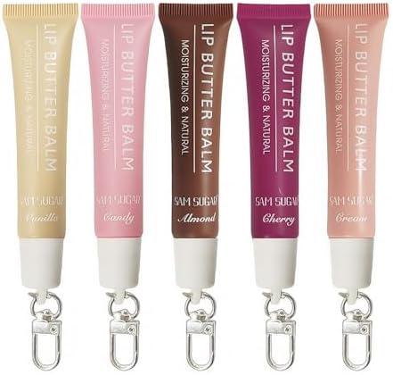 SAM SUGAR 3pcs Lip Balm with Keychain Hydrating Tinted Lip Gloss, Moisturizing Lip Butter Balm with Natural Shine, Non-Sticky Lip Care for Dry Lips