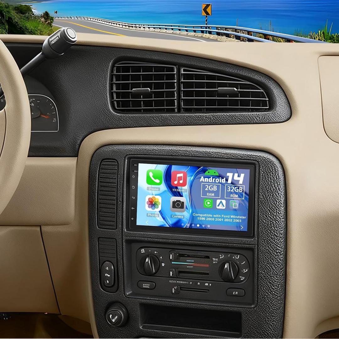 Android 14 Double Din Car Stereo Radio for Ford Windstar 1999-2003,7" Touchscreen Car Radio w/Wireless Carplay Android Auto GPS WiFi Bluetooth RDS DSP SWC Mic Backup Camera