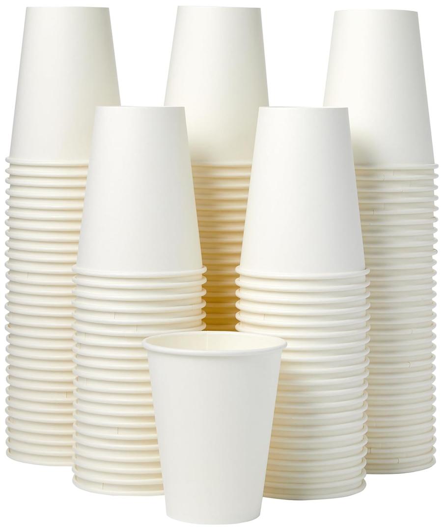 Amazon Basics Disposable Paper Cups for Hot and Cold Beverages, 12 ounces, White, 1000 Count