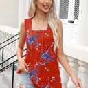 Summer Tank Tops for Women Pleated Square Neck Side Slit Tops Loose Fit Curved Hem Flowy (XXL)