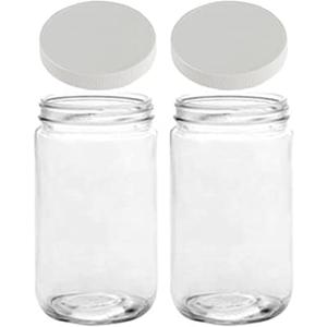 JARMING COLLECTIONS 32oz Extra Wide Mouth Glass Storage Jar with BPA-Free Plastic Lid  Quart Size Airtight Mason Jar for Kitchen, Pantry, and Food Storage (Set of 2)