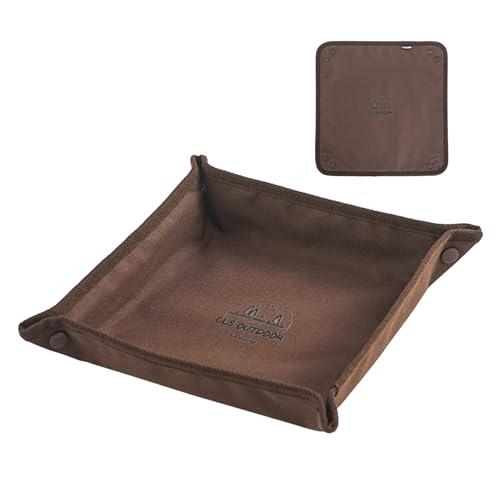HUIJUBAO Portable Collapsible Canvas Storage Tray, 12x12 Inch, Multi-Functional Organizer for Home, Travel, Camping, Vanity, Kitchen, Outdoor Picnics (Brown)