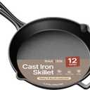 Bakken 12" Cast Iron Skillets, Pre-Seasoned Frying Pan with Even Heat Retention Cooking, Versatile for Stove, Oven, Grill & Campfire, Easy-Grip Handles, Hand Wash Only, 6.61 lbs