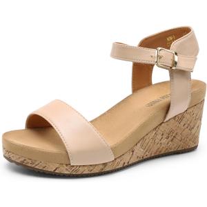 DREAM PAIRS Women's Open Toe Buckle Ankle Strap Platform Wedge Sandals Women 2025 (Nude/Pu) 7.5