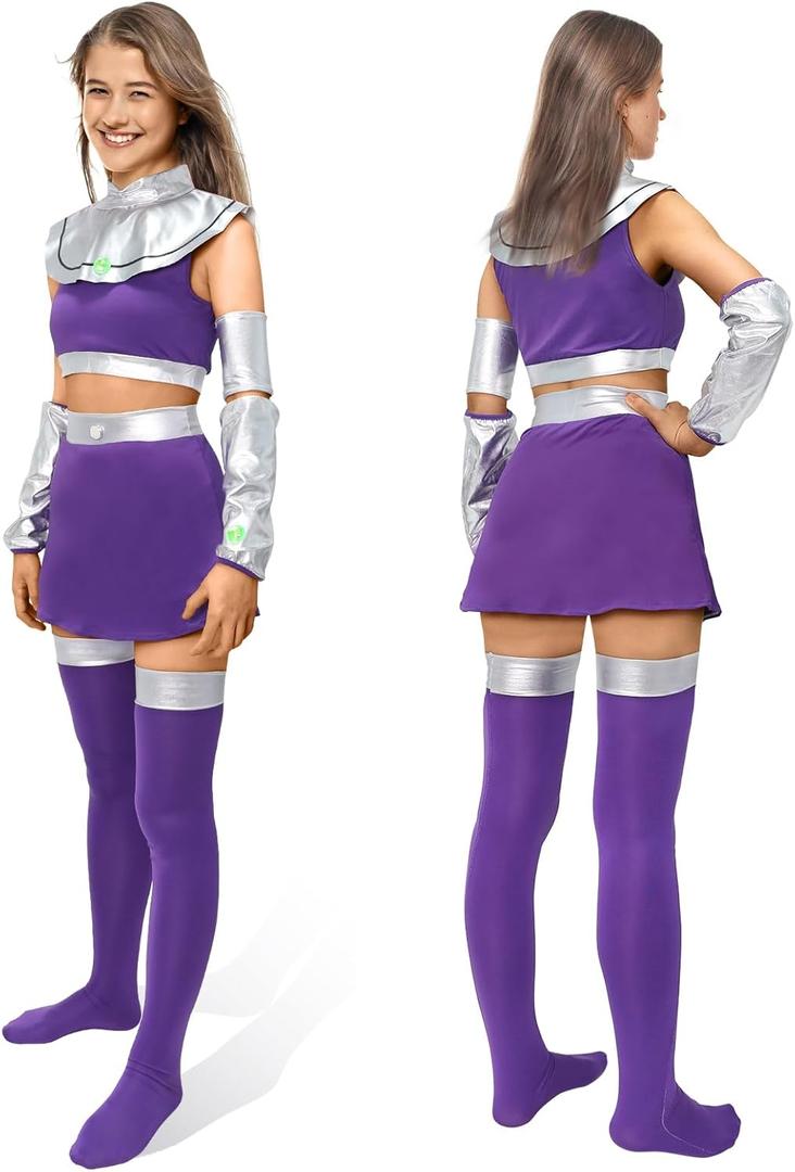 Pigmiss Starfire Costume Halloween Cosplay Princess Outfit Koriandr Sexy Dress Costume Set for Women Purple (Small)