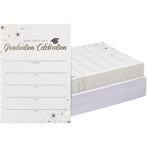 Best Nest Wellness Graduation Party Invitations - Pack of 60, 5 x 7 in, White - Customizable Guest Info Invitation Cards - Gold Foil Star Accent Party Pack - Durable Card With Envelope