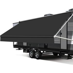 RV Awning Fabric Replacement, 18.5oz Heavy-Duty Weatherproof Vinyl Camper Awning Replacement Universal Outdoor Canopy for RV, Motorhome, Trailer Awnings (Black, 18'(Fabric 17'2"))