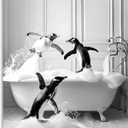 Funny Animals Bathroom Canvas Wall Art Penguin in Bathtub Wall Art Funny Animal Bathroom Painting Black and White Penguin Bathtub Pictures for Bath Restroom Wall Decor Framed 8X10 inch