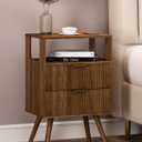 Leomonio Mid Century Modern Nightstand, Modern Night Stand with 2 Storage Drawer and Opening Storage, Fluted Bedside Table with Solid Wood Legs for Bedroom