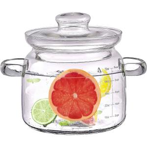 2.3L(75oz) Glass Cooking Pot with Lid,Handmade Borosilicate Glass Stockpot with Graduations - Glass Saucepan with Cover for Cooking and Serving,Anchor Hocking Glass Pot