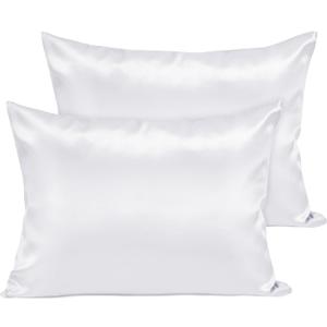 Fittia Toddler Pillowcase 13 x 18 with ZipperKids Small Baby Pillow Cases Cover, Silky Travel Satin Pillowcases for Boys and Girls, White 2 Pack