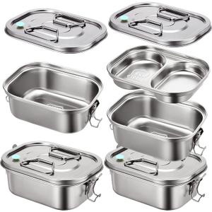 2 Pieces Metal Bento Box for Adults Metal Lunch Box Stainless Steel Bento Containers Leakproof Dual Tiers Lunch Container With Airtight Valve Handle Dishwasher Safe(Medium)