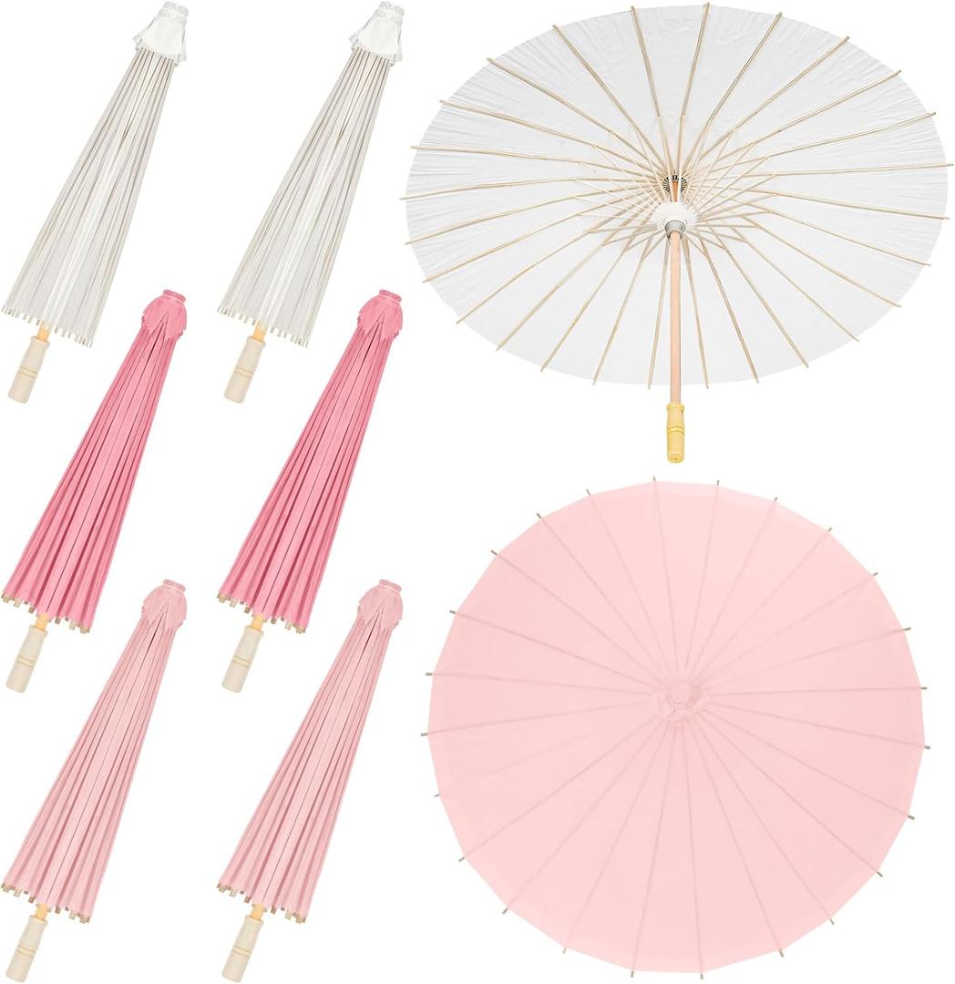 Sadnyy 33 Inches Paper Umbrellas Paper Decorative Chinese Japanese Parasol Umbrella DIY Oiled Painting Umbrellas Crafts for Wedding Bridal Party Decor(White, Pink, Light Pink, Pack of 12)