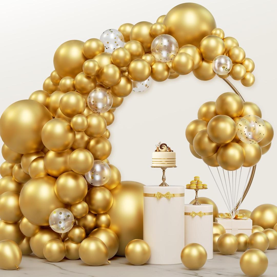 3 x JOYIN 150 Pcs Metallic Gold Balloons, Different Sizes 18 12 10 5 Inch Gold Latex Balloon Arch Kit with Instruction for Birthday Decoration Party Graduation Wedding Holiday