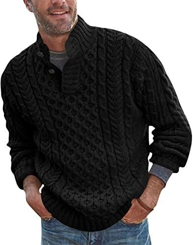 Bbalizko Mens Stand Collar Pullover Sweater Cable Knitted Chunky Winter Fashion Buttons Twisted Thermal Sweaters, M