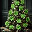 Zeyune 15 Pack Green Poinsettia Flowers Glitter Artificial Christmas Poinsettia Decor 5.5'' Plush Flowers Picks with Clips and Stems DIY for Xmas Tree Wreath Holiday Home Party Decor(Green)