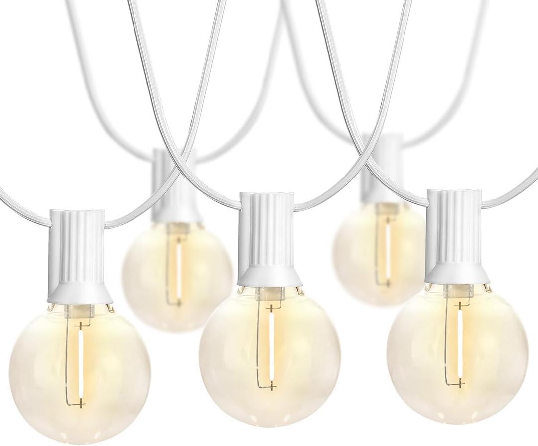 SUNTHIN Outdoor White String Lights, 27FT White Patio Lights with 14 G40 Shatterproof LED Bulbs(1 Spare), Waterproof Hanging Outside Lights for Yard, Porch, Deck, Garden, Pergola