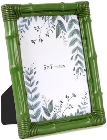 Realyoo 5x7 Picture Frame Bamboo, Photo Frame Resin with Antique Finish for Wall or Tabletop Display Resin Frame for Wedding Anniversary Birthday Holiday Gift Home Office Bookshelf Display, Green