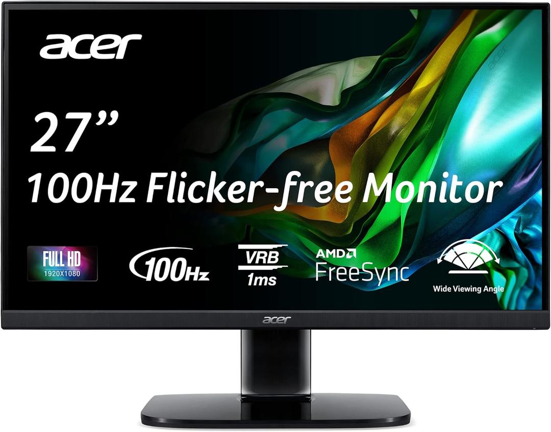 Acer KB272 E0bi 27" IPS Full HD (1920 x 1080) Zero-Frame Gaming Office Monitor AMD FreeSync Technology Up to 100Hz Refresh 1ms (VRB) Low Blue Light Tilt HDMI & VGA Ports