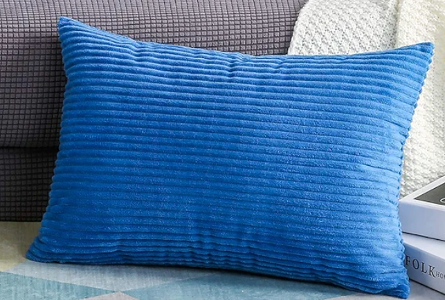 Juspurbet  Velvet Striped Corduroy Decorative Throw Pillow Covers, Lumbar Pillow Covers - (13"x19" 1 Piece,A05 Blue)
