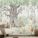 Watercolor Forest Animals Wallpaper Kids Large Tree Mural Wallpaper for Kids Bedroom Living Room(Not Self-Adhesive) (149" x 96", 230)