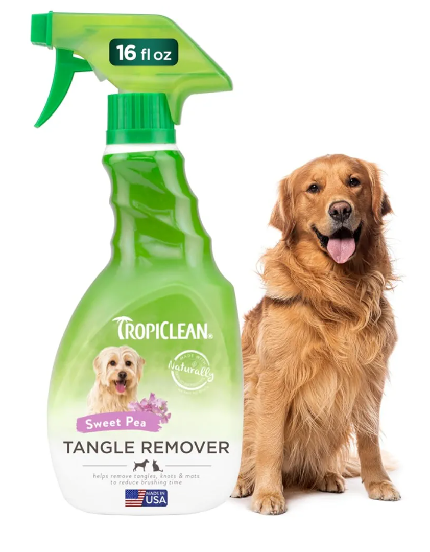TropiClean Dog Detangler Spray Dematting, Leave in Conditioner, Perfect for Doodles & All Coat Types, Sweet Refreshing Scent, Made in the USA, 16 oz