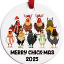 9 x Chicken Christmas Ornament, Merry Chick-Mas 2025 Funny Chickens Ornament, Chicken Lover Gifts for Women, Farmhouse Coop Decor, Rooster Hen Ceramic Christmas Tree Decoration