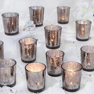 UPBUD Black Votive Candle Holders Set of 24, Speckled Mercury Candle Holders for Wedding Centerpiece Table Decorations, Tealight Candle Holder for Party Bridal Shower Decor, Home Decor