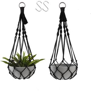 Artilady Black Plant Hanger Macrame Hanging Planter for Indoor Boho Plants Holder with Hooks Hanging Plant Basket Outdoor Window Wall Plants Home Decor (Black Macrame-2pcs)