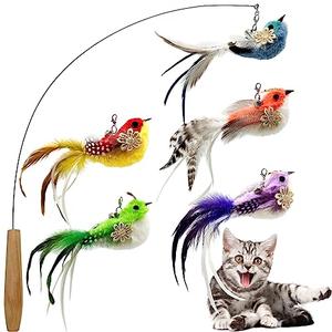 CATENEED Cat Wand Toy, 6 Pieces Interactive Cat Wand Bird Feather Toys for Indoor Cats Play Exercise