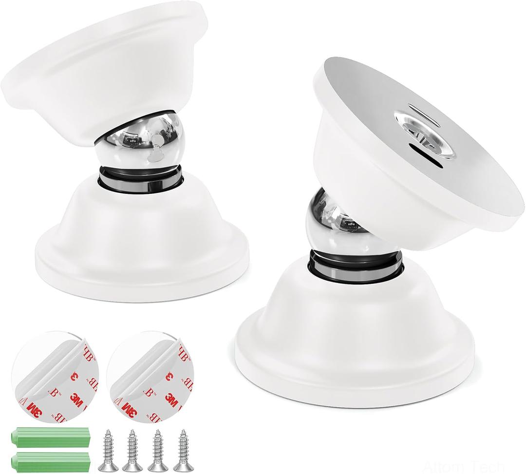 NiHome RV White Magnetic Door Stop for Door Holding & Stopping, Easy Install Non-Obtrusive Design, Flexible Mounting Options for RV, Older Homes & Uneven Doors, Protects Walls(2PCS)