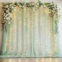 Fomcet Sage Green Tulle Backdrop Curtains with Lights String 10FT X 8FT Sheer Curtain with Lights Tulle Curtains Backdrop for Wedding Birthday Party Photo Shoot (2 Panels 5x8FT)
