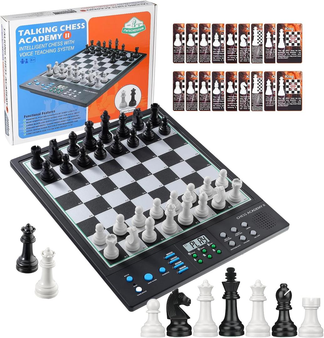 Advanced Electronic Chess Board, Smart Computer Chess Set, AI Voice Coach Learning for Kids, ELO 2200+ for Improving Players, Magnetic Large Pieces & Board Perfect for Adults, LCD Display(Black)