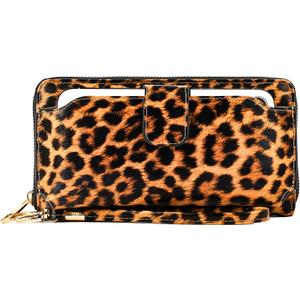 Women Wristlet Wallet with Cell Phone Holder RFID (Brown Leopard)