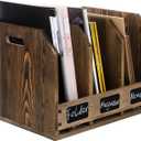 MyGift Office Desktop Document File Folder Rustic Burnt Brown Wood Binder Storage Organizer Rack with 3 Compartments and Chalkboard Labels