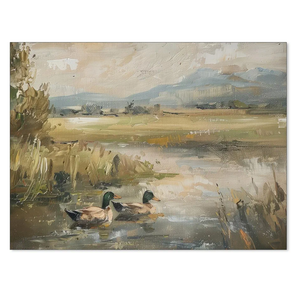 Haitunone Mallard Duck Pond Poster Animal Farmhouse Canvas Wall Art Vintage Duck Painting Oil Painting Bird Hunter Gift for Rustic Cabin Nursery Wall Decor 12x16 inch