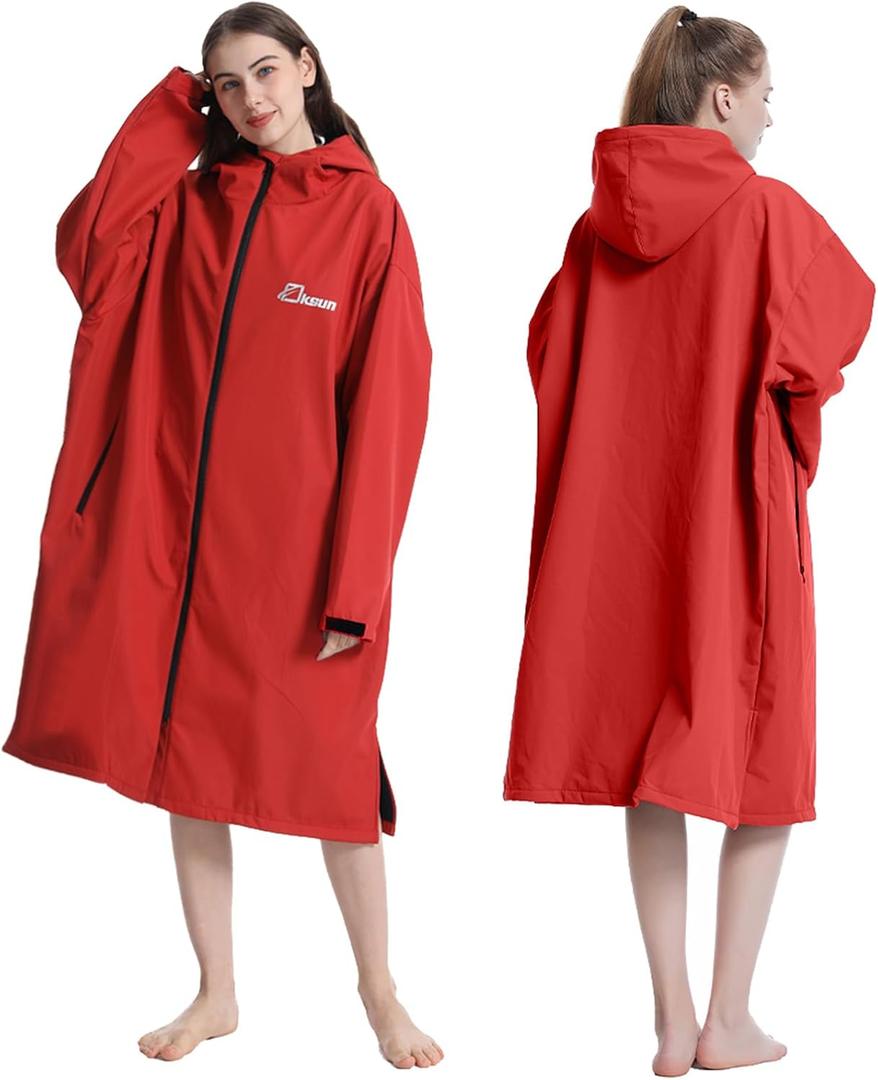Oksun Oversized Waterproof Swim Parka: Windproof Warm Swimming Coat - Water Resistant Jacket - Thin Fleece Lined Surf Poncho, S-M