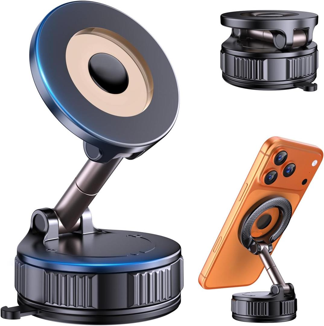 Vooii Car Phone Holder for Magsafe (130+LB Strongest Ever Suction & 3000gf Magnetic) (360 One Hand Adjustable) Car Phone Mount, Phone Holders for Your Car for iPhone 17 Pro Max 16 15 14 13 12 Plus (Black)