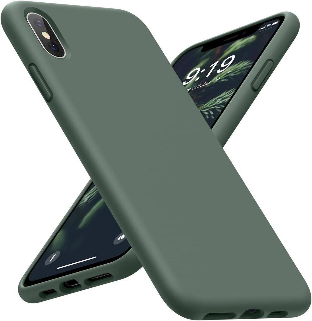 OuXul Case for iPhone X/iPhone Xs case Liquid Silicone Gel Rubber Phone Case,iPhone 5.8 Inch Full Body Slim Soft Microfiber Lining Protective (Forest Green)