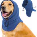 Dog Calming Hoodie - No Shake Ear Wraps for Dogs, Anxiety Relief & Noise Protection, Pet Ear Cover for Thunderstorms, Firework, Grooming, Force Drying, Blue L