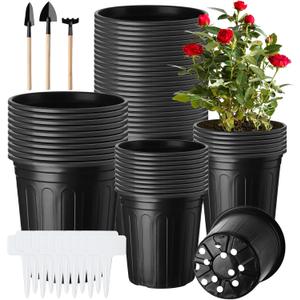 FoldTier 300 Pcs 2 Gallon 1 Gallon Plant Nursery Pots Bulk Flexible Plastic Flower Seed Starting Pot with Drainage Hole Label Tools Container for Seedlings Cuttings Succulent Trade Tree Outdoor