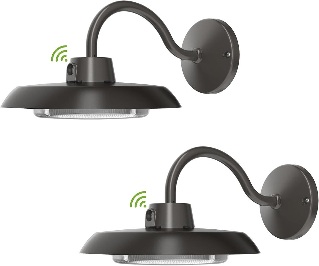 35W LED Gooseneck Barn Light 8 Inch Outdoor Farmhouse Wall Light with Dusk to Dawn Photocell Pole/Wall Mounted Area Light for Barn Garage Yard Warehouse 120VAC 4000K 3100LM UL Listed Dark Bronze 2PK