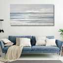 TRAIN2 ART Abstract Wall Art Modern Coastal Wall Decor Textured Blue and White Sea Background Canvas Wall Art for Living Room Bedroom Kitchen Office 20"x40"