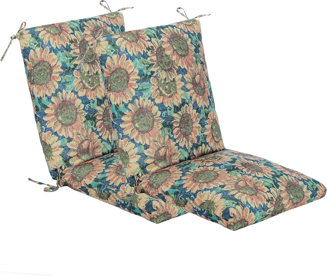 Set of 2 Outdoor Dining Chair Cushions, Patio Seating Cushions, 38x18x4.5 inch, for Garden Patio Furniture (Sunflower)
