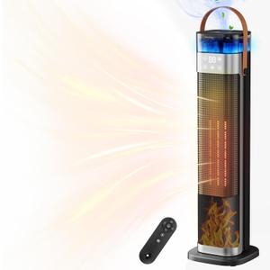 Tower Space Heater, Portable Electric Space Heaters for Indoor Use with Thermostat,Spray Humidification,3D Simulated Charcoal Flame,Remote,2000W PTC Ceramic Fast Safe Heating for Bedroom Home Office