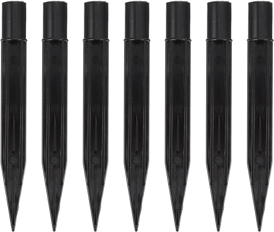Plastic Ground Spikes 10pcs Solar Light Stakes, Plastic Reinforced Ground Spikes Replacement Solar Torch Light for Garden Lamps, M8mm Stakes (14X1.4CM, Black)